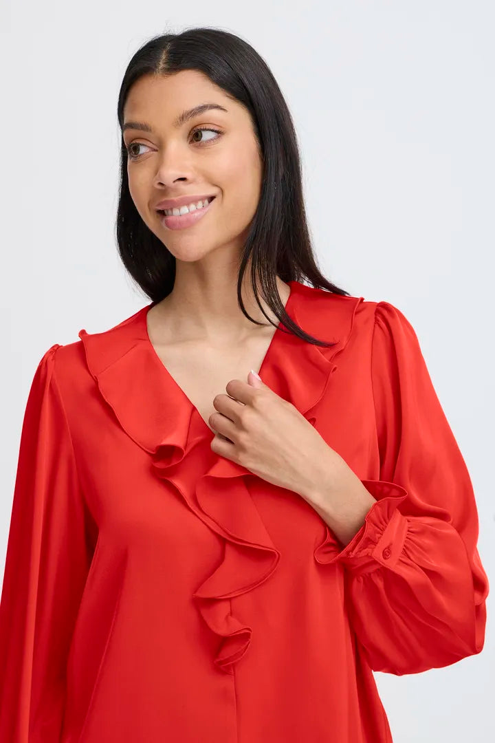b.young Flair Frill Blouse Barbados Cherry