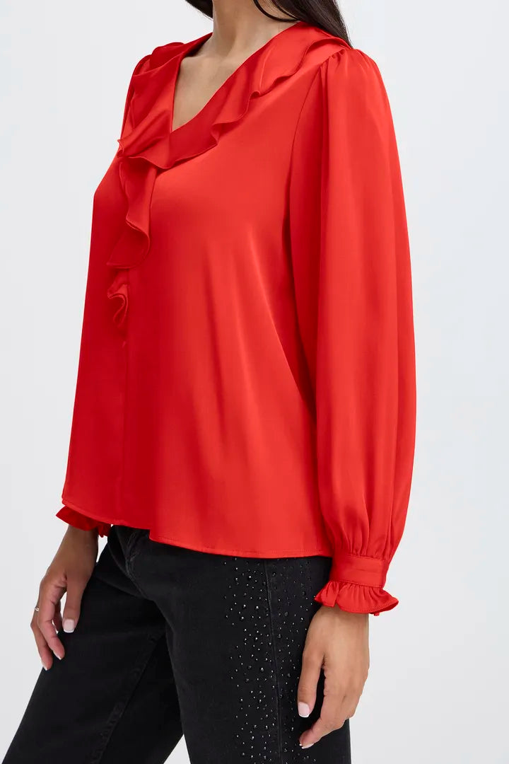 b.young Flair Frill Blouse Barbados Cherry