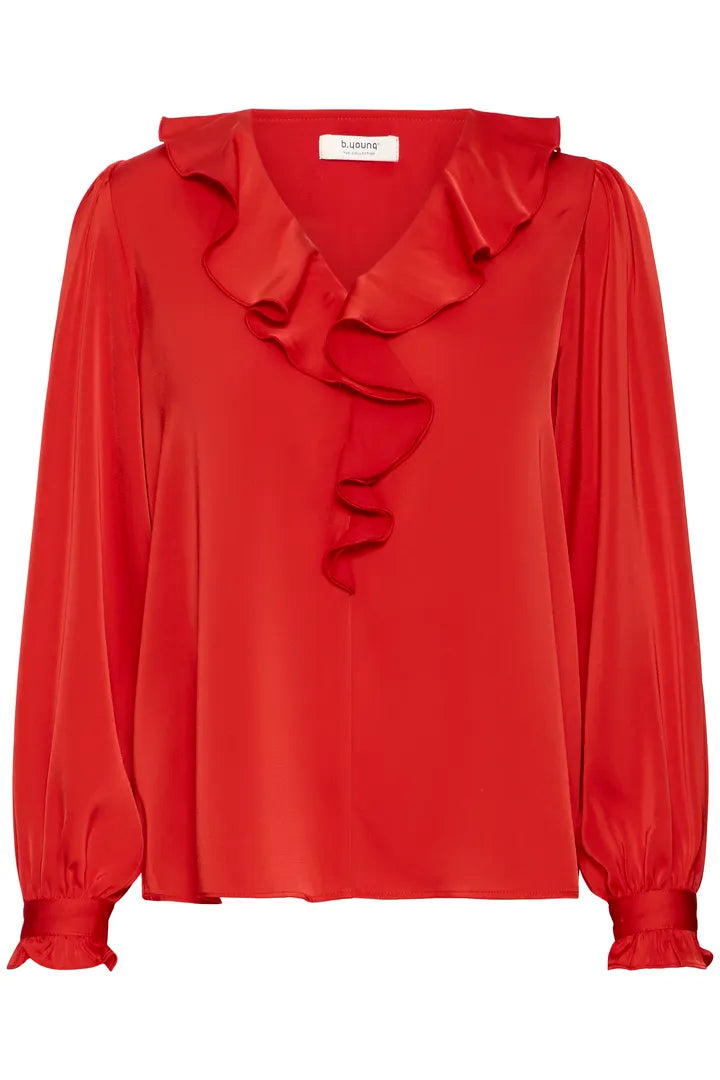 b.young Flair Frill Blouse Barbados Cherry