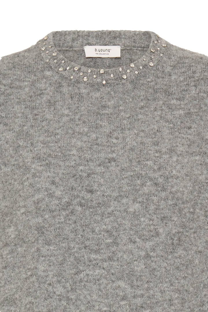 b.young Omea Rhinestone Ss Jumper Mid Grey Melange