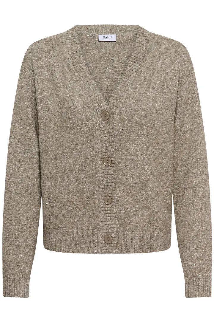 Saint Tropez Nova V-Neck Cardigan Savannah Tan Melange