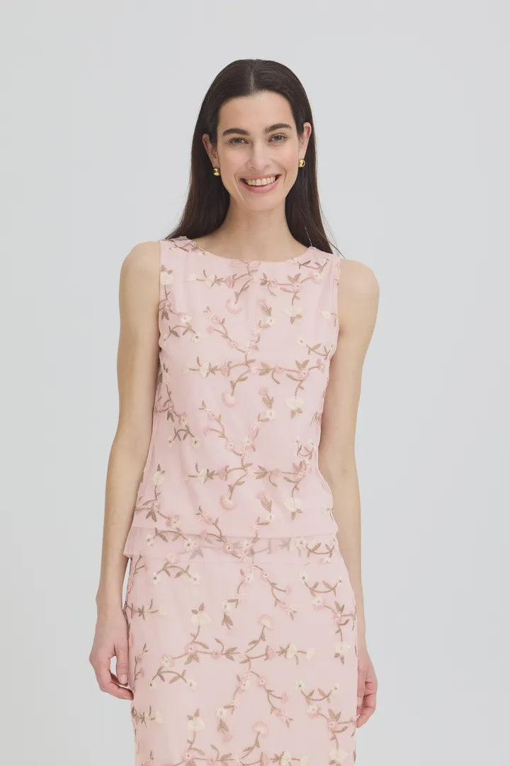 b.young Soraya Top Floral Parfait Pink Mesh