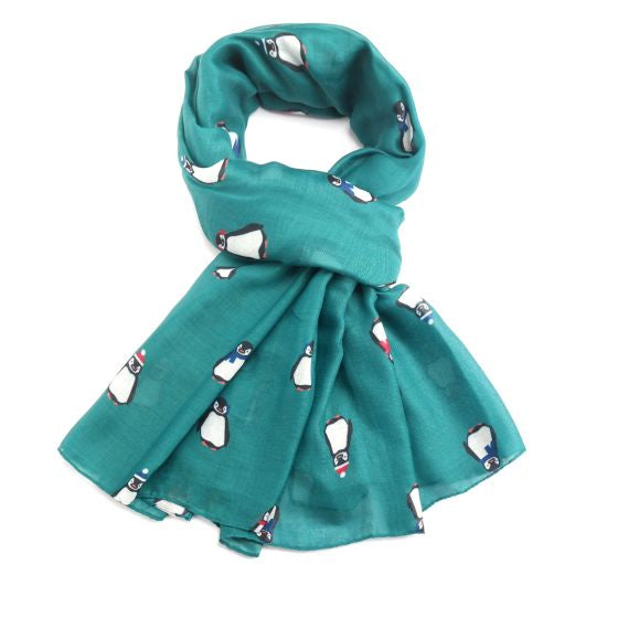 Pure Fashions Baby Penguins Scarf Green