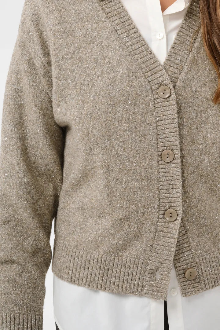 Saint Tropez Nova V-Neck Cardigan Savannah Tan Melange