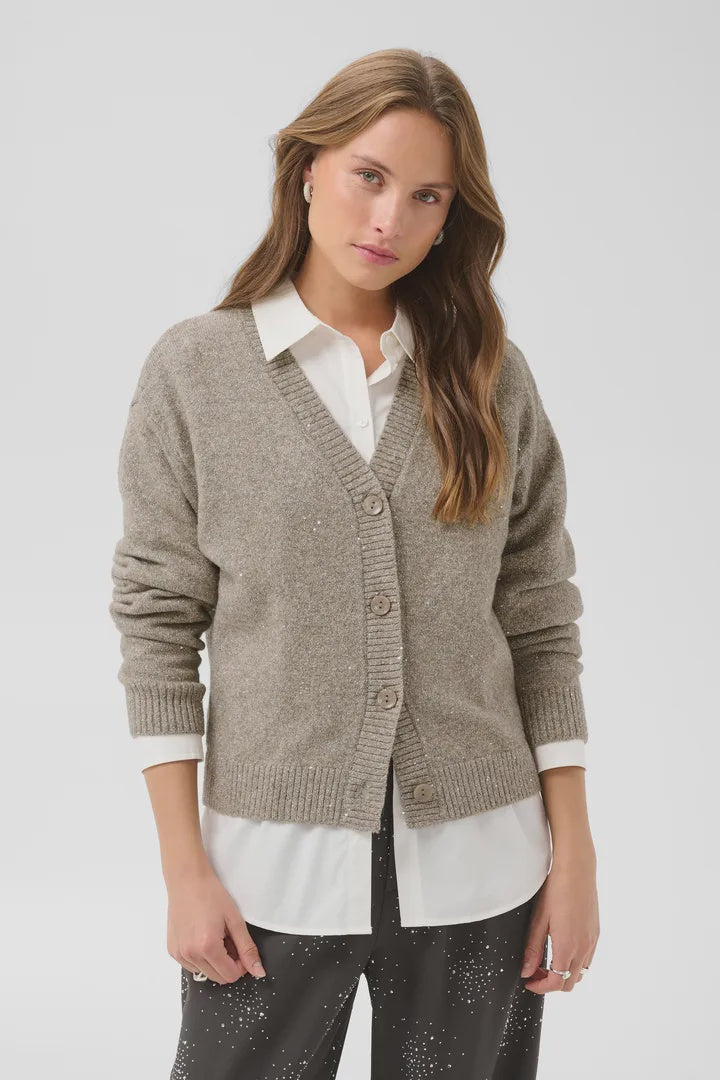 Saint Tropez Nova V-Neck Cardigan Savannah Tan Melange