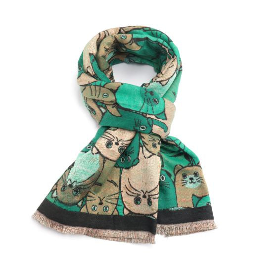 Pure Fashions Cats Scarf Green