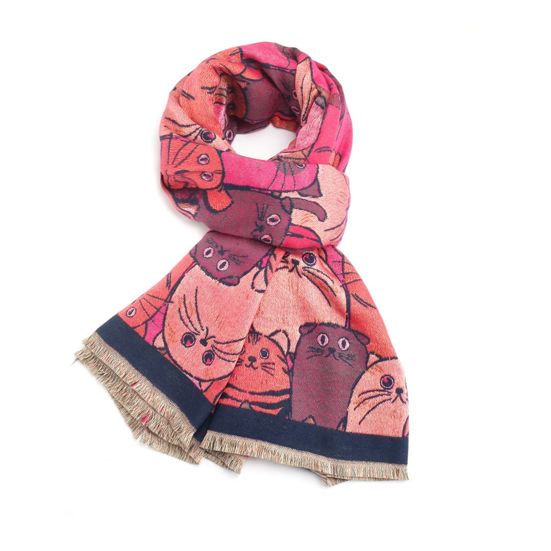 Pure Fashions Cats Scarf Pink