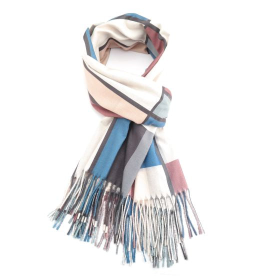 Pure Fashions Rectangles Scarf Blue