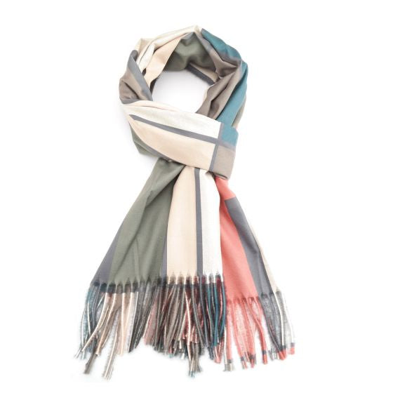 Pure Fashions Rectangles Scarf Olive