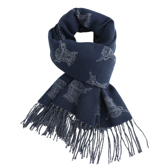 Pure Fashions Highland Cows Scarf Navy