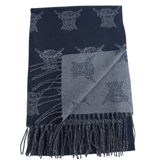 Pure Fashions Highland Cows Scarf Navy