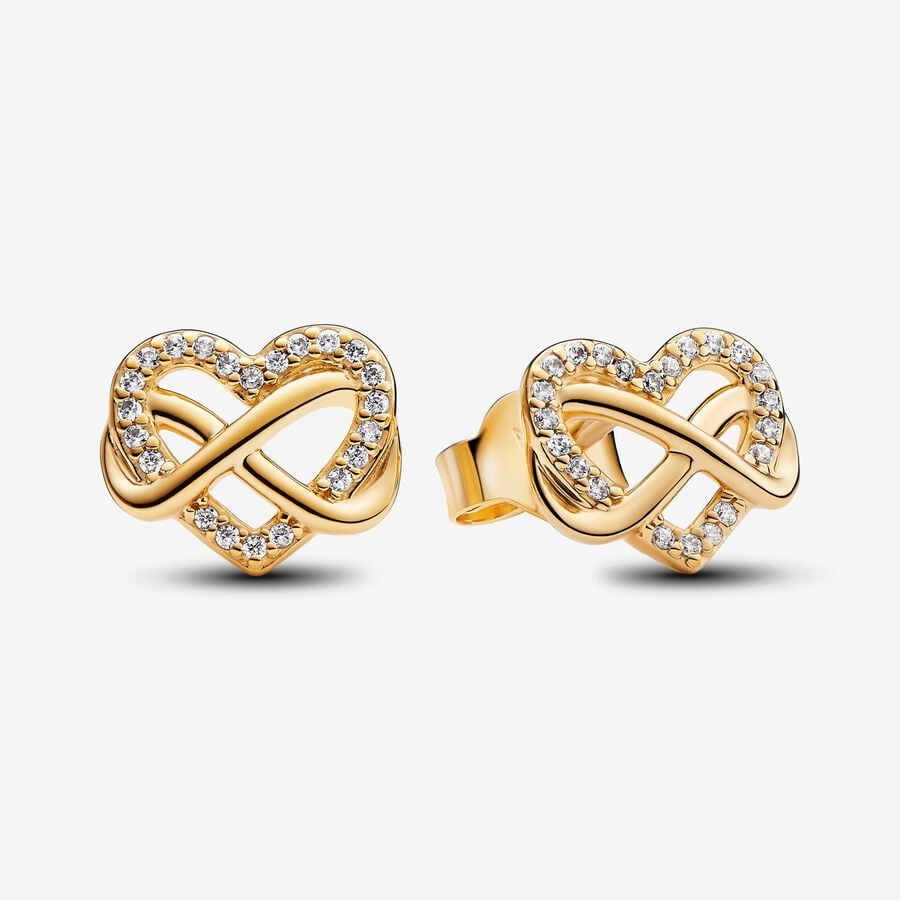 Pandora Gold Plated Sparkling Infinity Heart Stud Earrings