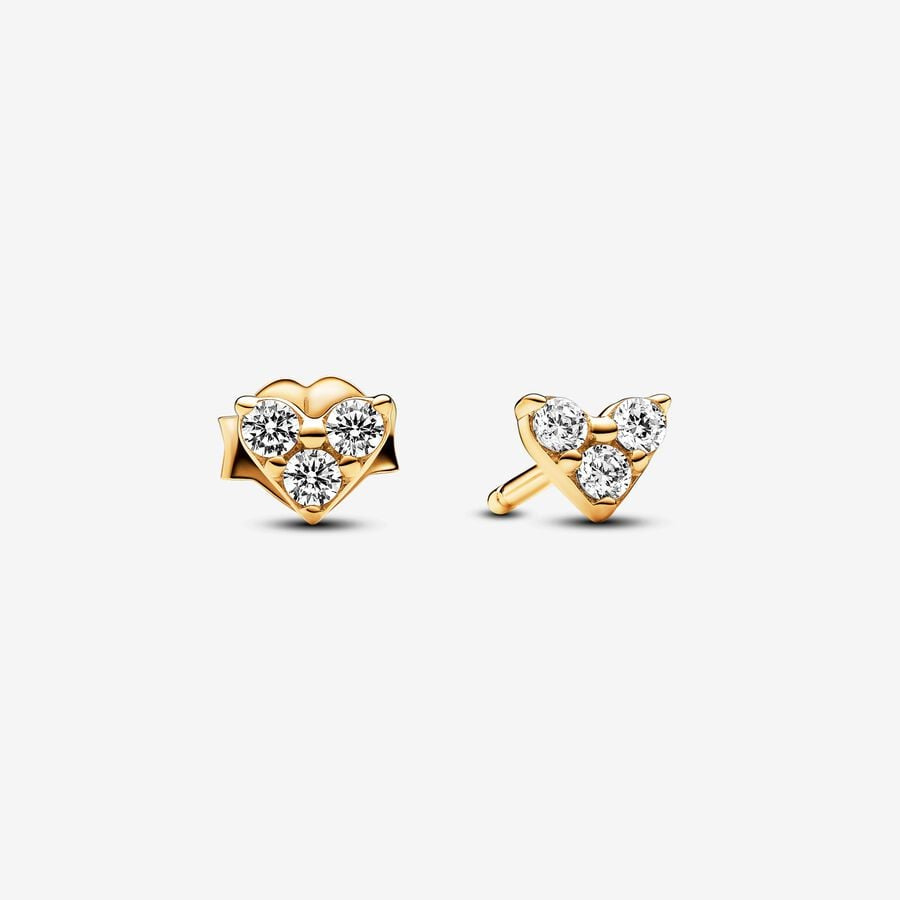 Pandora Triple Shine Stone Heart Stud Earrings