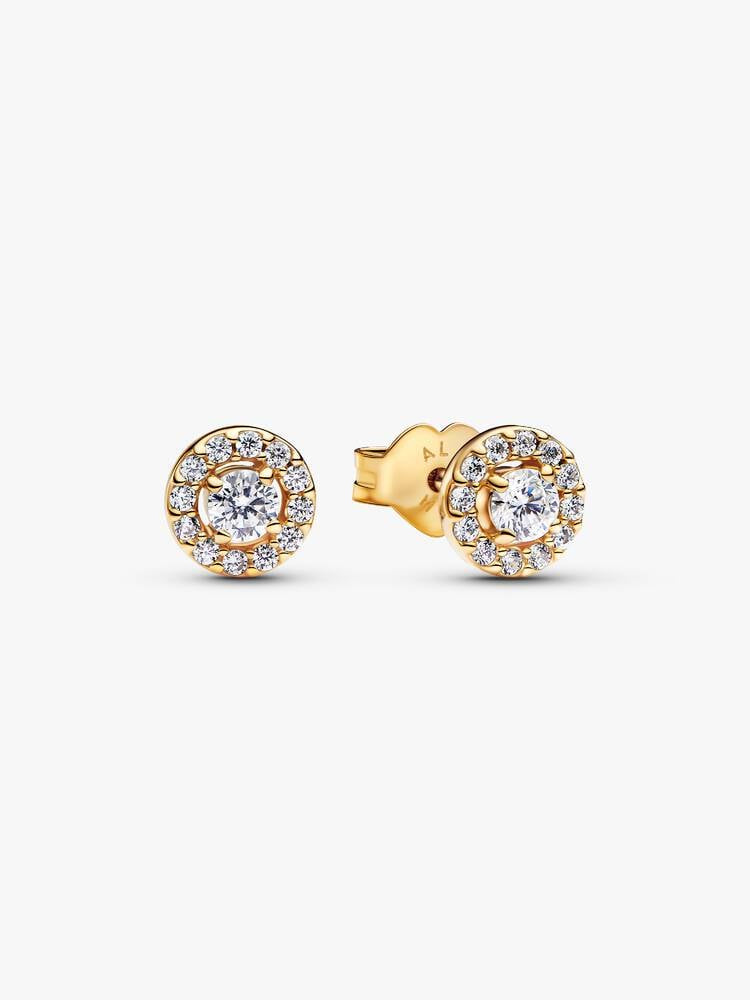 Pandora Gold Plated Round Pavé Halo Stud Earrings