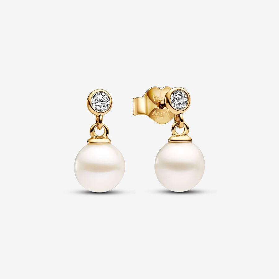 Pandora Gold Plated Treated Freshwater Cultured Pearl & Stone Drop Earrings