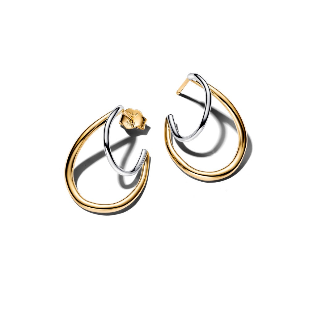Pandora Organically Shaped Two-Tone Double Hoop Earrings