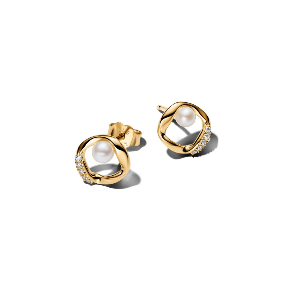 Pandora Organically Shaped Pavé Circle & Treated Freshwater Cultured Pearl Stud Earrings
