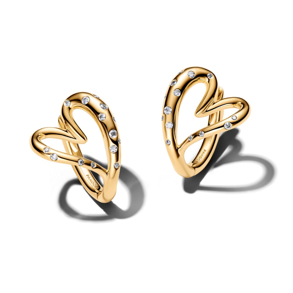 Pandora Organically Shaped Stone-Set Heart Hoop Earrings
