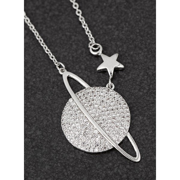 Celestial Pave Planet Silver Plated Necklace