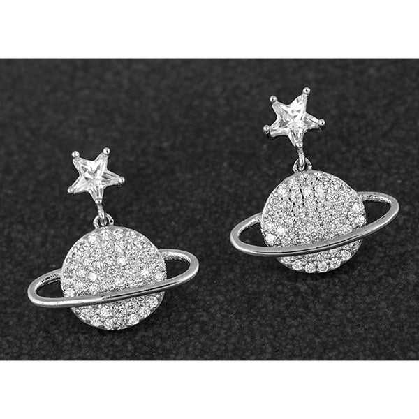 Celestial Pave Planet Platinum Plated Earrings
