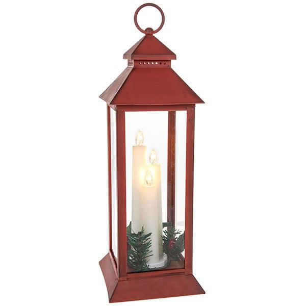 Xmas Flame Tall Lantern 3 Candle Red