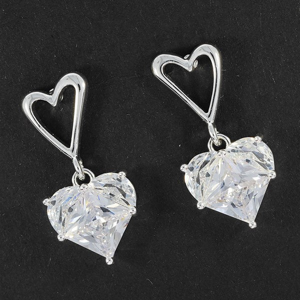 Hanging Crystal Heart Silver Plated Earrings