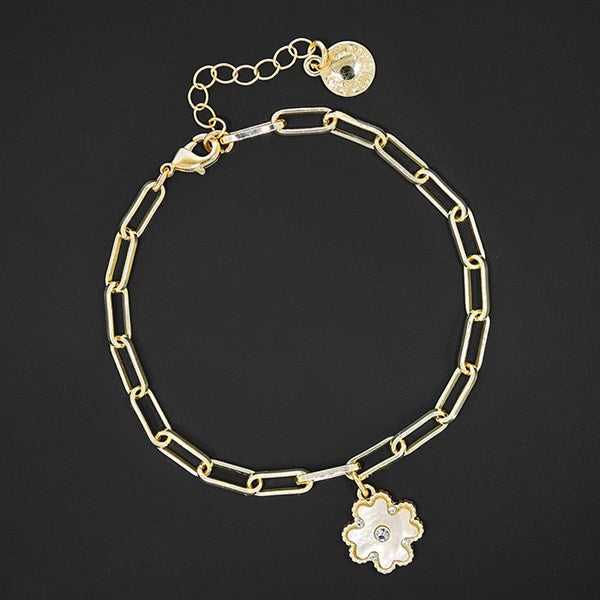 Clover Mother of Pearl Crystal Gold Plated Bracelet Natural