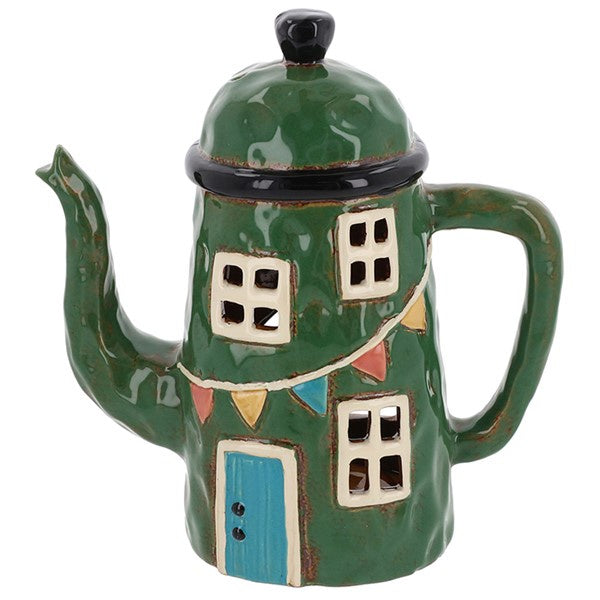 Village Pottery Teapot House Green Tealight