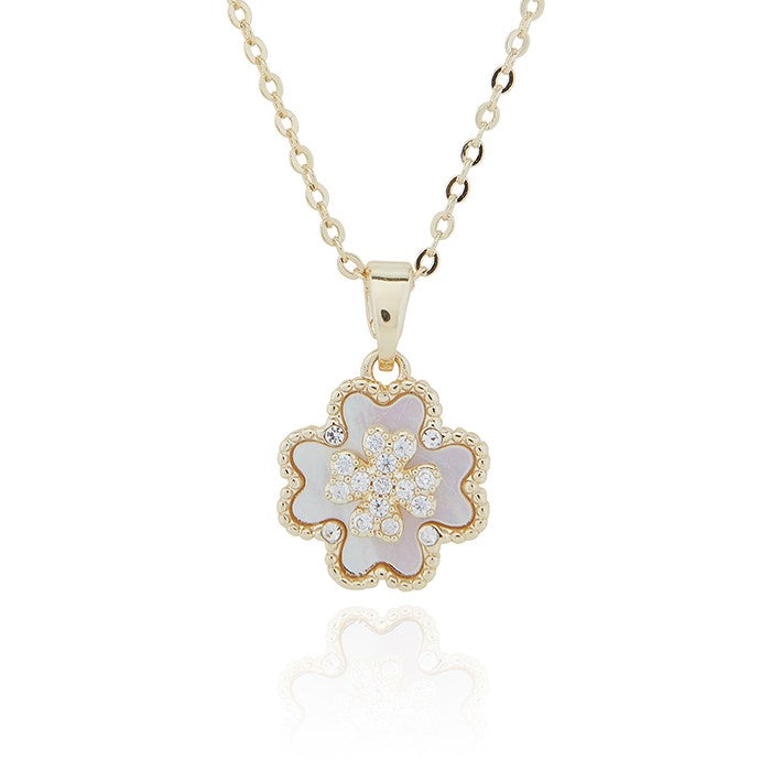 Clover Mother Of Pearl Double Layer Gold Plated Necklace Natural