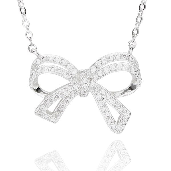 Eternal Bow Sparkle Bow Silver Plated Necklace