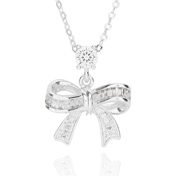 Eternal Bow Modern Baguette Bow Silver Plated Necklace