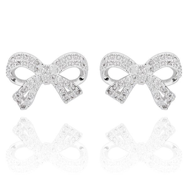 Eternal Bow Sparkle Bow Silver Plated Stud Earrings