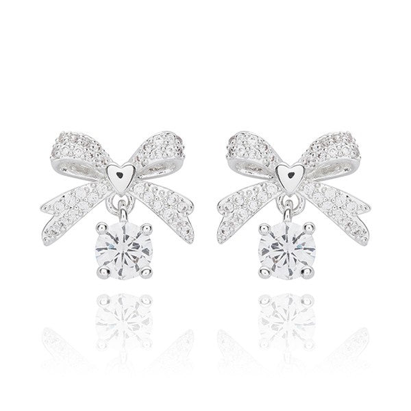 Eternal Bow Suspended Crystal Silver Plated Earrings