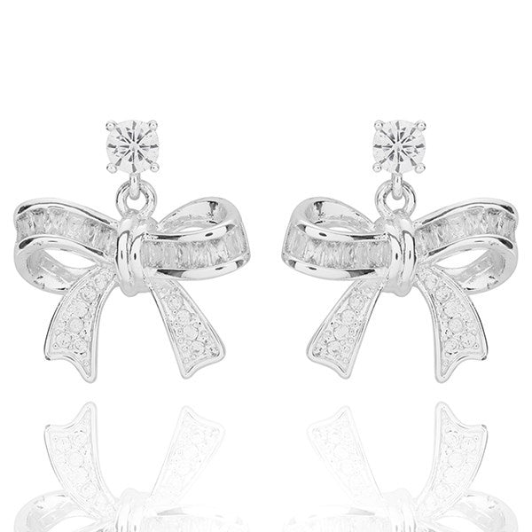 Eternal Bow Modern Baguette Bow Silver Plated Earrings