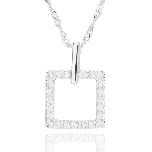 Geometric Sparkle Square Silver Plated Necklace