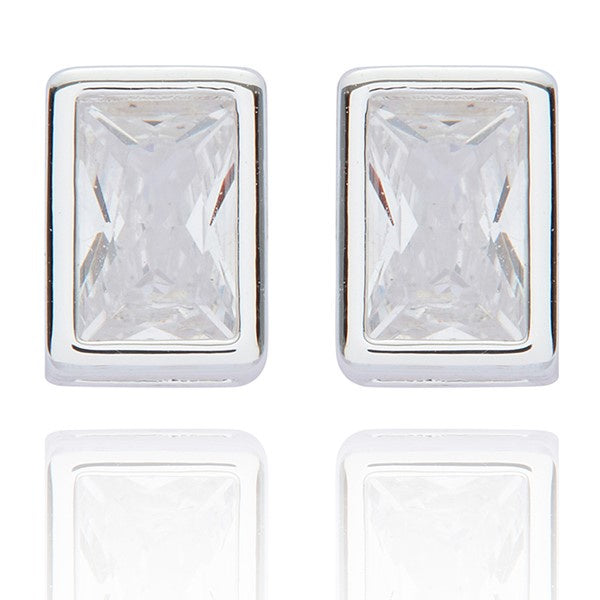 Geometric Rectangle Silver Plated Stud Earrings