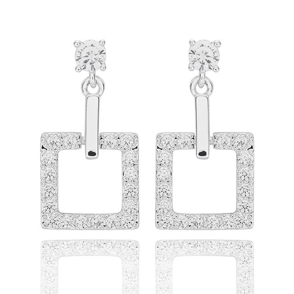 Geometric Sparkle Square Silver Plated Earrings