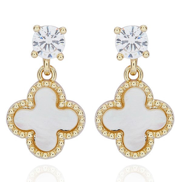 Clover Elegance Mother Of Pearl Gold Plated Earrings Cream