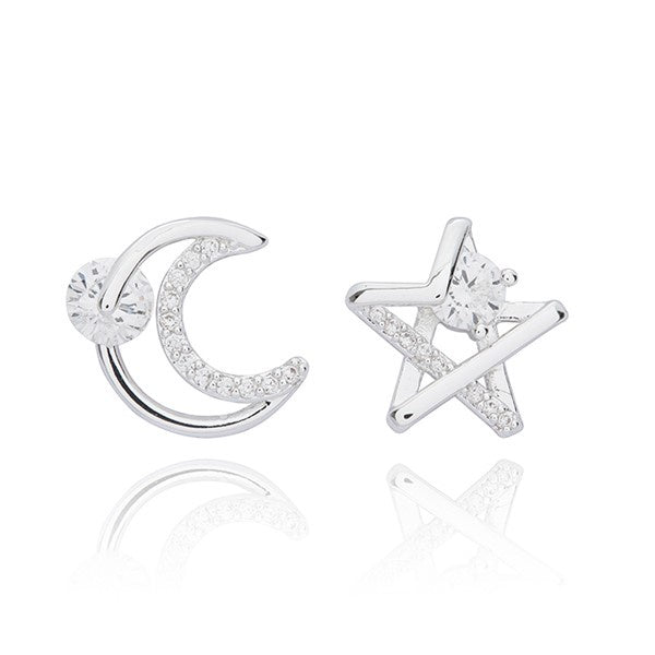 Celestial Star Moon Odd Silver Plated Earrings