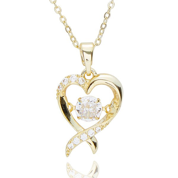 Moving Crystal Gold Plated Cross Over Heart Necklace