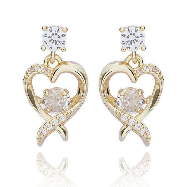 Moving Crystal Gold Plated Cross Over Heart Earrings