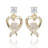 Moving Crystal Gold Plated Cross Over Heart Earrings