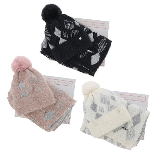 Metallic Diamonds Hat & Scarf  Gift Boxed Set