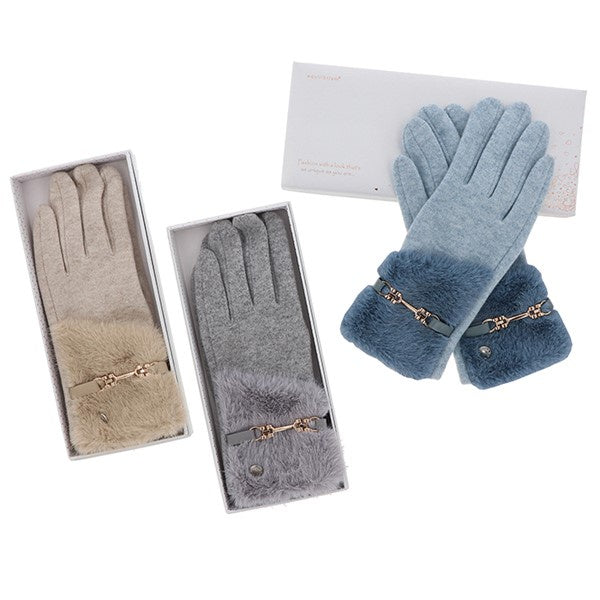 Faux Fur Cuff Belt Boxed Gloves