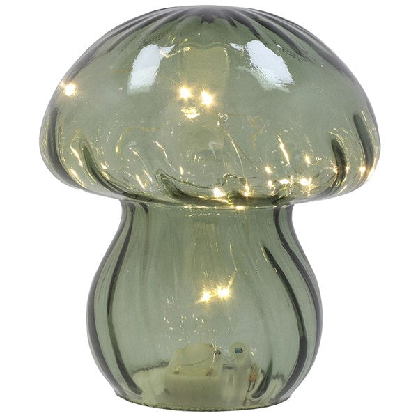 Handblown LED Mushroom Clear Green