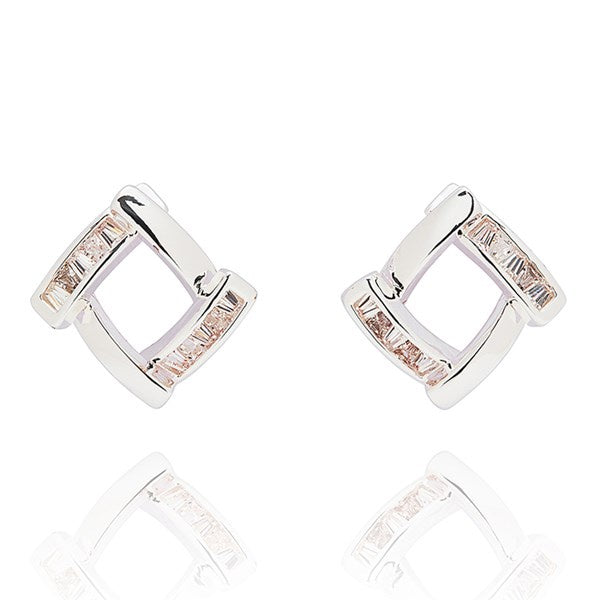 Geometric Baguette Square Silver Plated Earrings