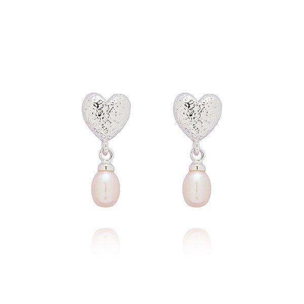 Fresh Water Pearl Textured Heart Silver Plated Earrings