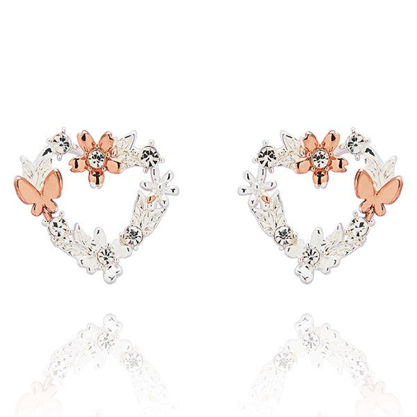 Polished Two Tone Floral Heart Earrings