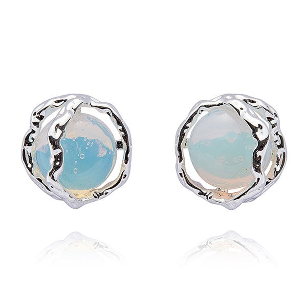 Moonstone Eclipse Silver Plated Earrings