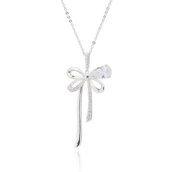 Eternal Bow Heart Chic Silver Plated Necklace